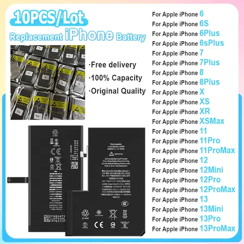10pcs/Lot New 0 Cycle Oem Mobile i Phone Battery For iPhone 4 5S 5C 4S 5 SE 2020 6 6S 7 8 Plus X XR XS 11 12 13 Mini SE2 Pro Max