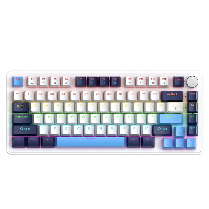 K82 다기능 노브 유선 기계식 키보드, 75% 레이아웃 82 키, 전체 키, 핫 스왑 가능, 쿨 백라이트, 윈도우 및 맥