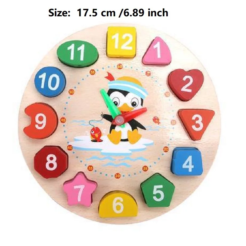 Wooden Clock Puzzle Cartoon Animal Shape Tangram Cognitive Digital Clock Kids Early Educational Threading Assembly Toys