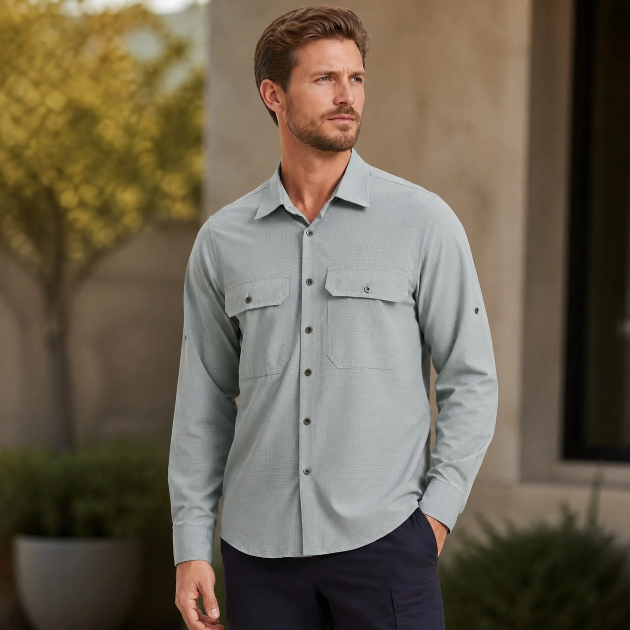 Loose Fit Patchwork Shirt Minimalist with Button Collar Long Sleeve Striped Pattern Open Front Lightweight Cardigan Men Shirts