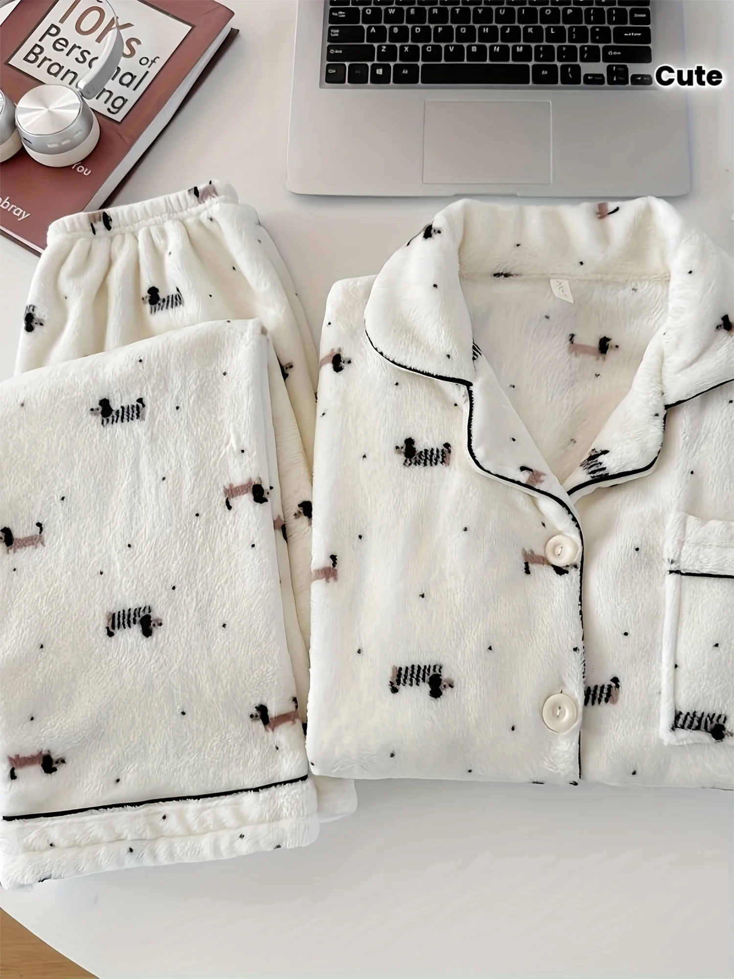 

Cozy Dog Pajama Set: Fleece-Lined, Warm & Cute. Perfect for Fall/Winter Home Wear!