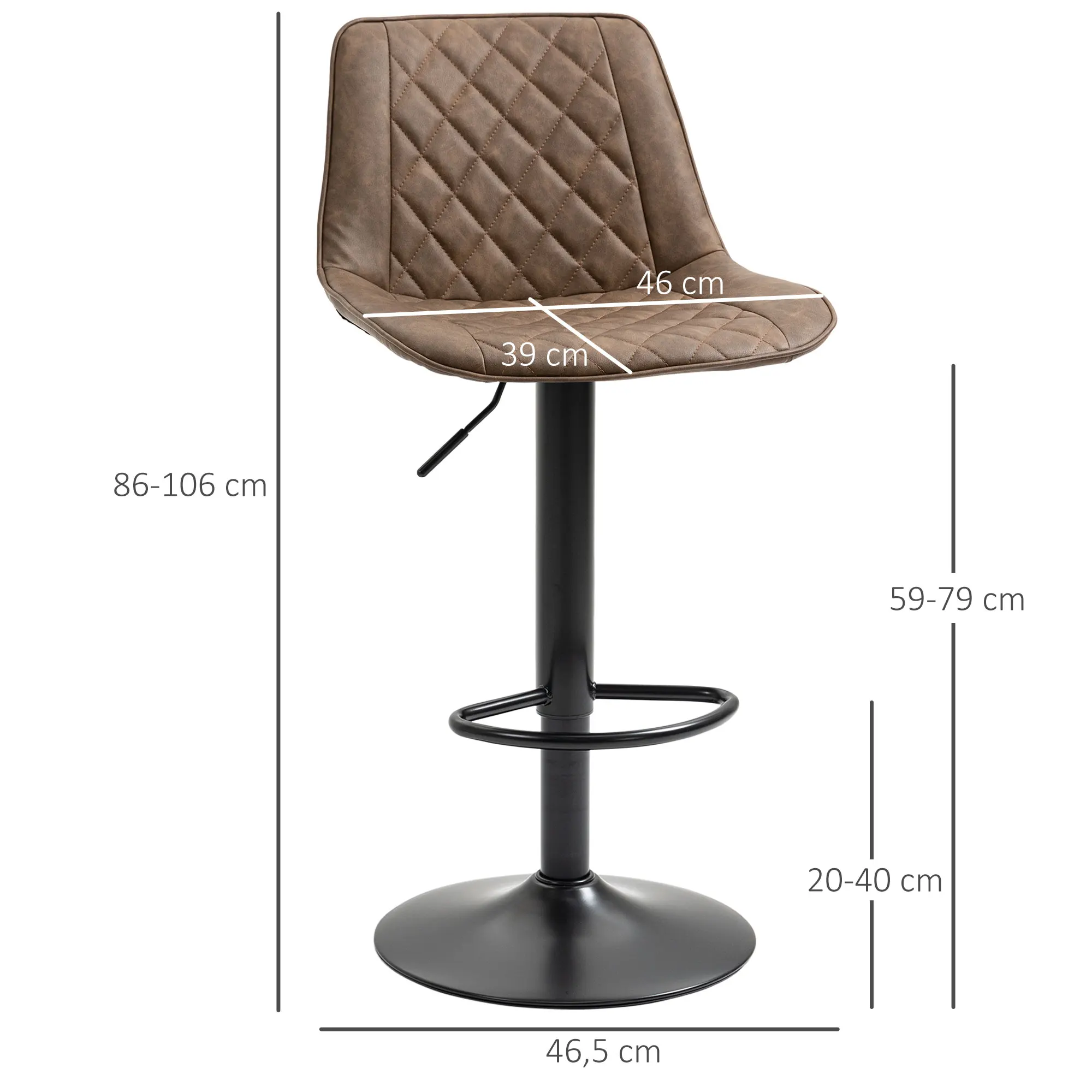 HOMCOM Set 2 sgabelli da cucina regolabili in altezza 46, muslimcm marrone