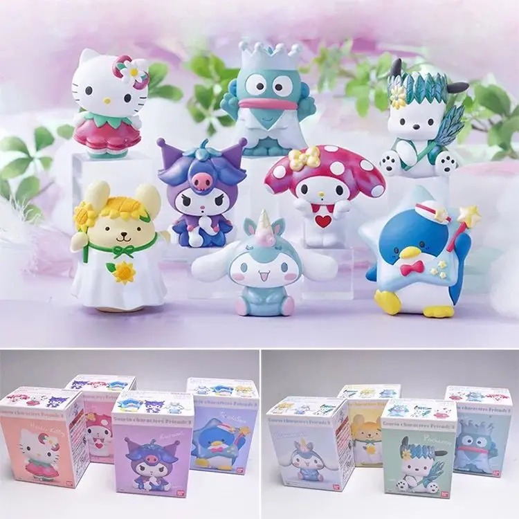 ของแท้ชุดตัวละคร Sanrio เพื่อน V3 กล่องตาบอด Hangyodon Hello Kitty My Melody ตกแต่งตาราง Figurine ของขวัญของเล่นอินเทรนด์