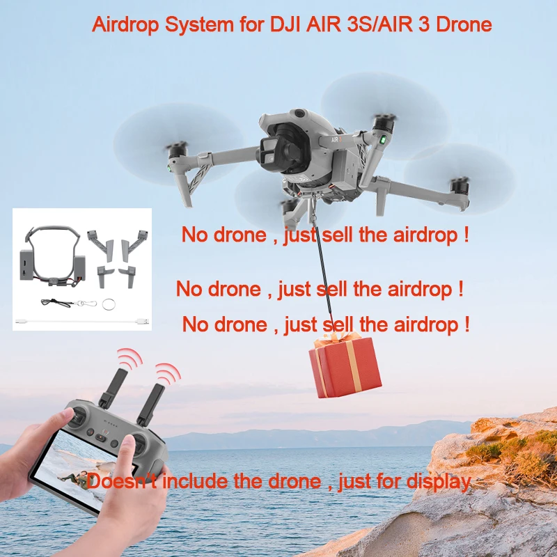 Wtohoby Airdrop System for DJI AIR 3S/AIR 3 Drone Dispenser Thrower Transport Fishing Wedding Ring Gift Deliver Rescue Thrower