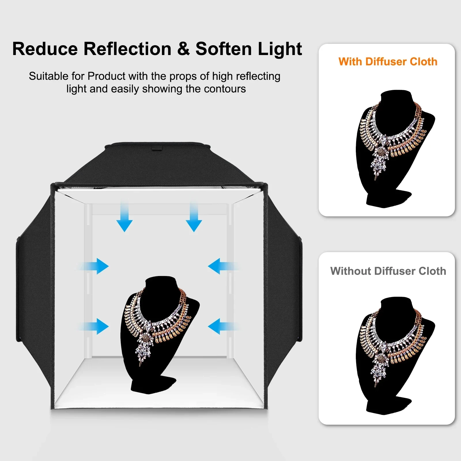 Description Picture 4 of item40CM/15.8'' Upgraded Photo Soft Box Kits,Photo Studio Light Box,Integrated Portable Photography Lightbox With 4 Colors Backdrop