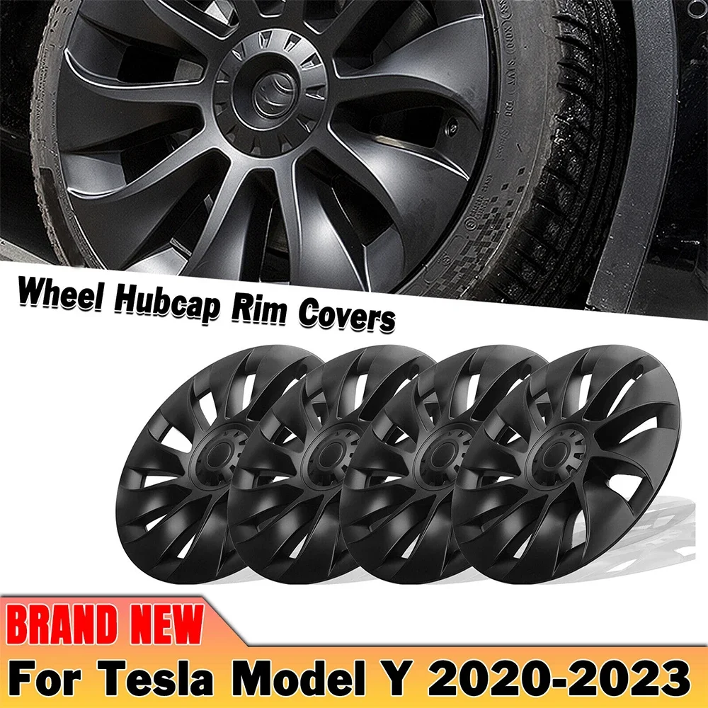 For 2020-2023 Tesla Model Y 4PCS Hub Cap Wheel Cap 20 Inch Rim Cover Matte Black & white logo