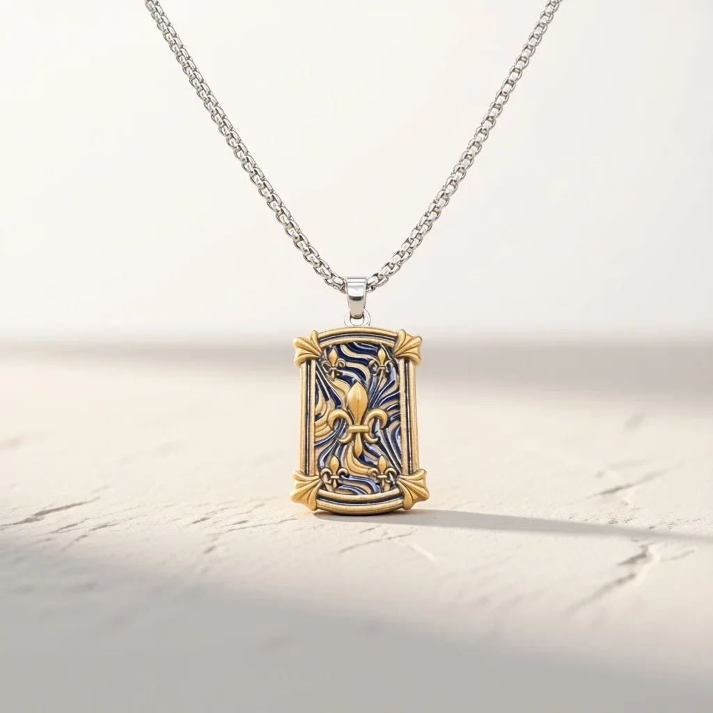 Vintage Enamel Rectangular Heraldic Pendant Necklace, Retro Floral Relief Tag Clavicle Chain, Fashion Jewelry Gift for Men Women