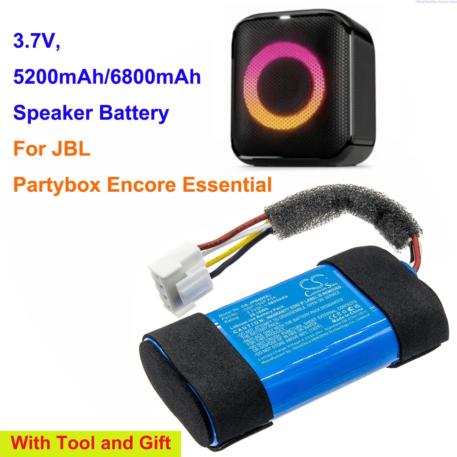 Cameron Sino 5200mAh/6800mAh Speaker Battery GSP-1S2P-F5A for JBL Partybox Encore Essential