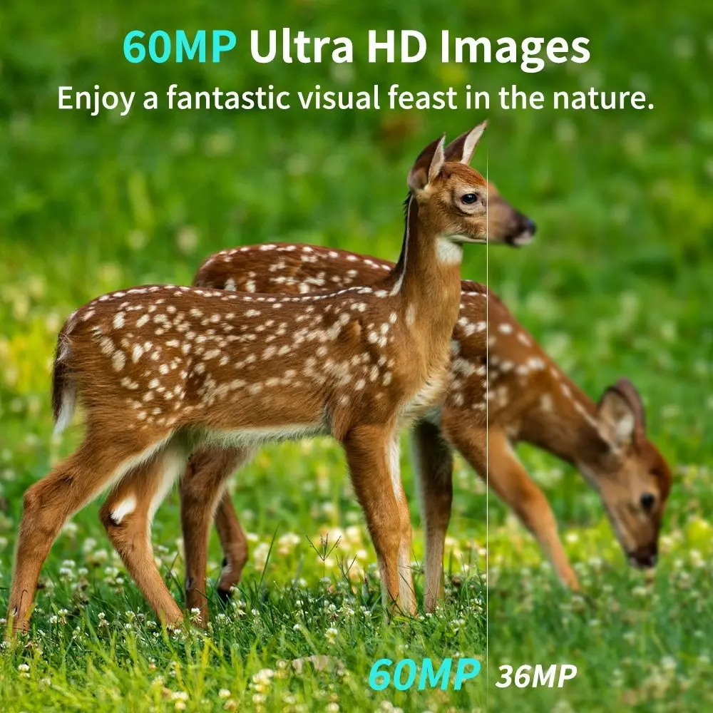 IP66 Waterproof Outdoor Infrared Trail Camera 120° Wide-Angle 0.2s Trigger Speed 60MP Wildlife Tracker Camera 5K Video