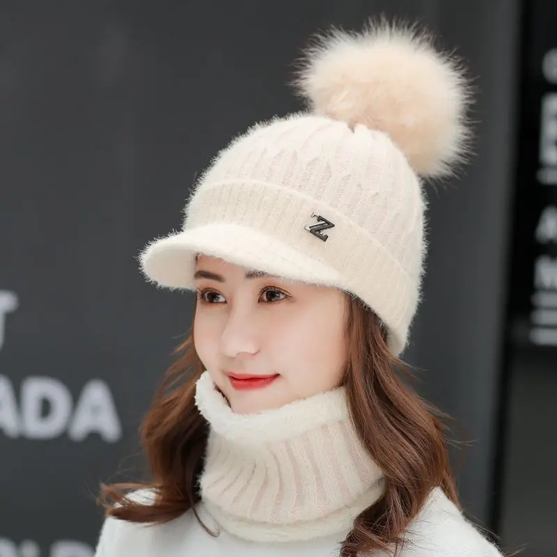 Women's Hat And Scarf 2 Piece Set Winter New Ladies Knitted Warm Hat Fashion Trend Female Caps