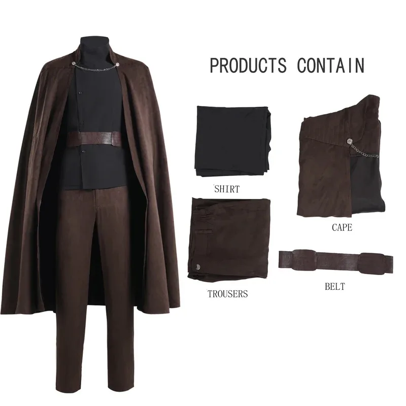 영화 카운트 코스프레 Dooku 의상 풀 세트 성인 복장을위한 갈색 유니폼 정장 카니발 파티 공연 의류 롤 플레잉