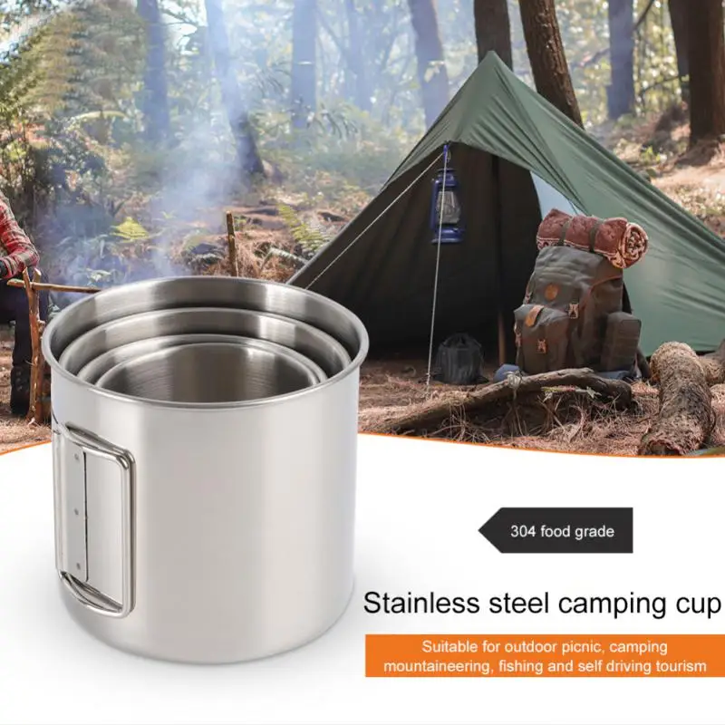 

Coffee Cup Stailess Steel Mug Foldable Handle Portable Travel Leak-Proof Thermos fire-resistant Camp Cooking Supplies Tableware