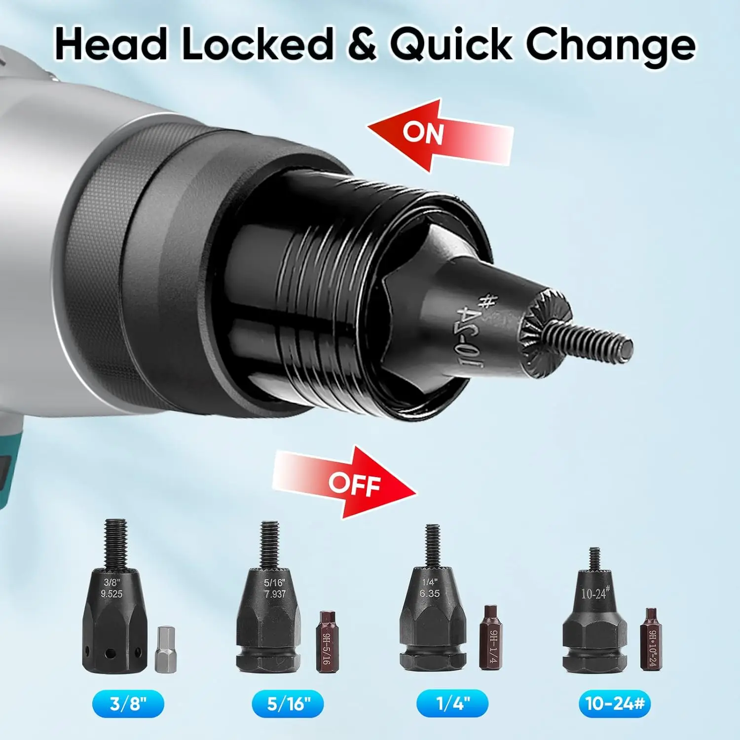 Conjunto de pistola de porca de rebite sem fio 2 em 1 (10-24 e 1/4 e 5/16 e 3/8), ferramenta de instalação de inserção de rebite pop portátil alimentada por bateria Automa