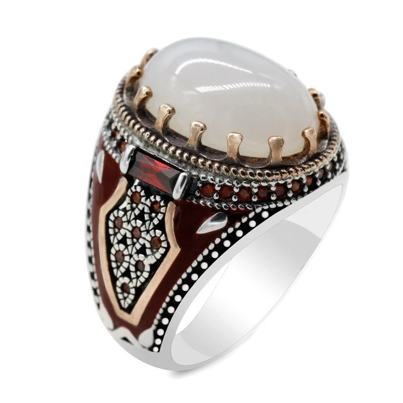 Classic Fashion Rings for Men Silver Color Knight Ring Luxury Domineering White Stone Zircon Inlay Punk Ring Party Jewelry Gift