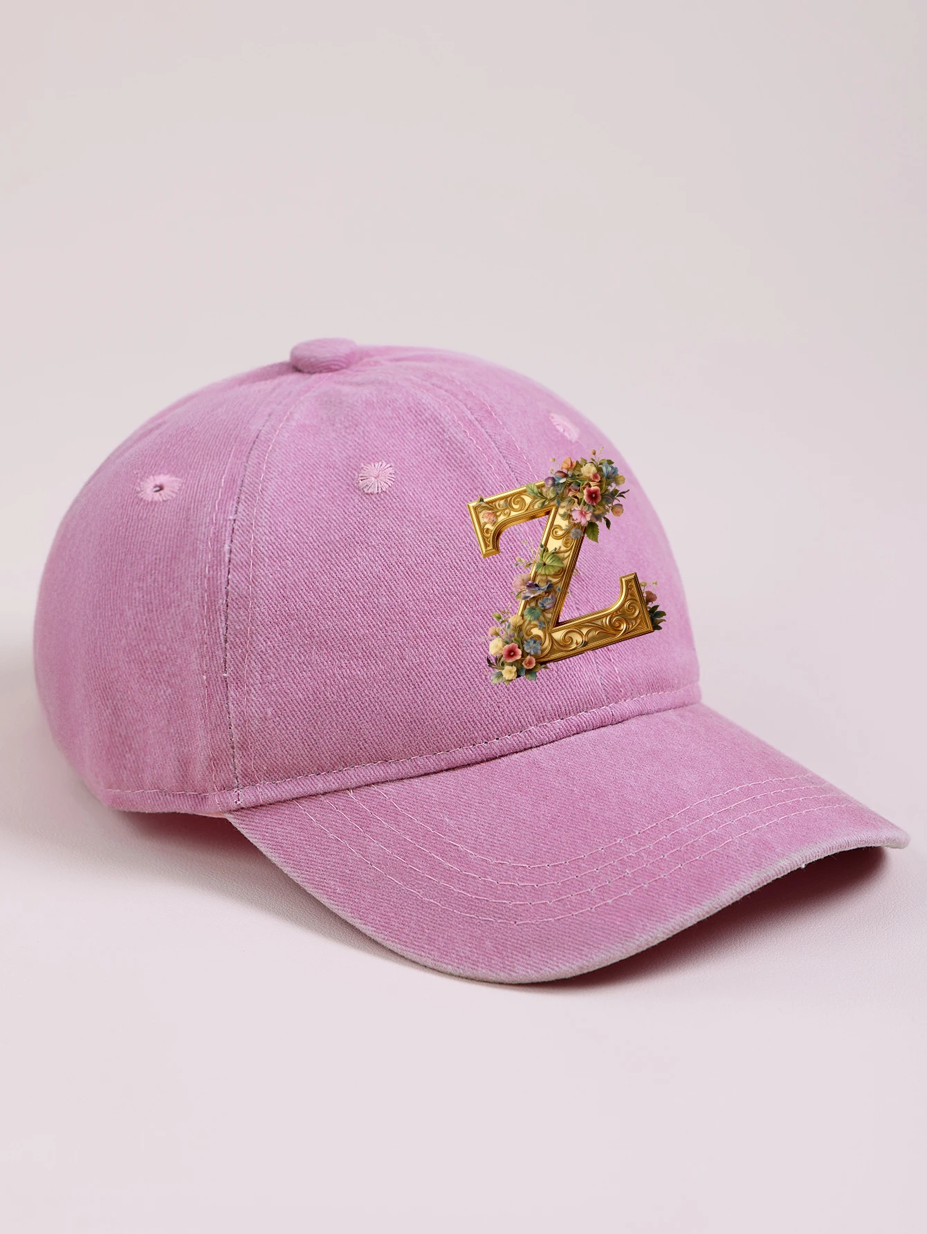 1pc pink baby hat  Adjustable Youngsters' Baseball Cap with A-Z letter  Gorgeous Golden Flower - Breathable Sun Hat for Boys and view 4