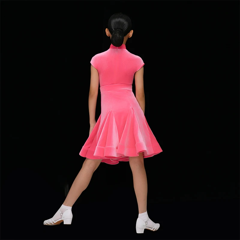 Robe de brevLatine en Velours Rose Fluorescent pour Fille, Costume de Spectacle, Cha Cha Régions ba, pour Compétition, ChrV22071