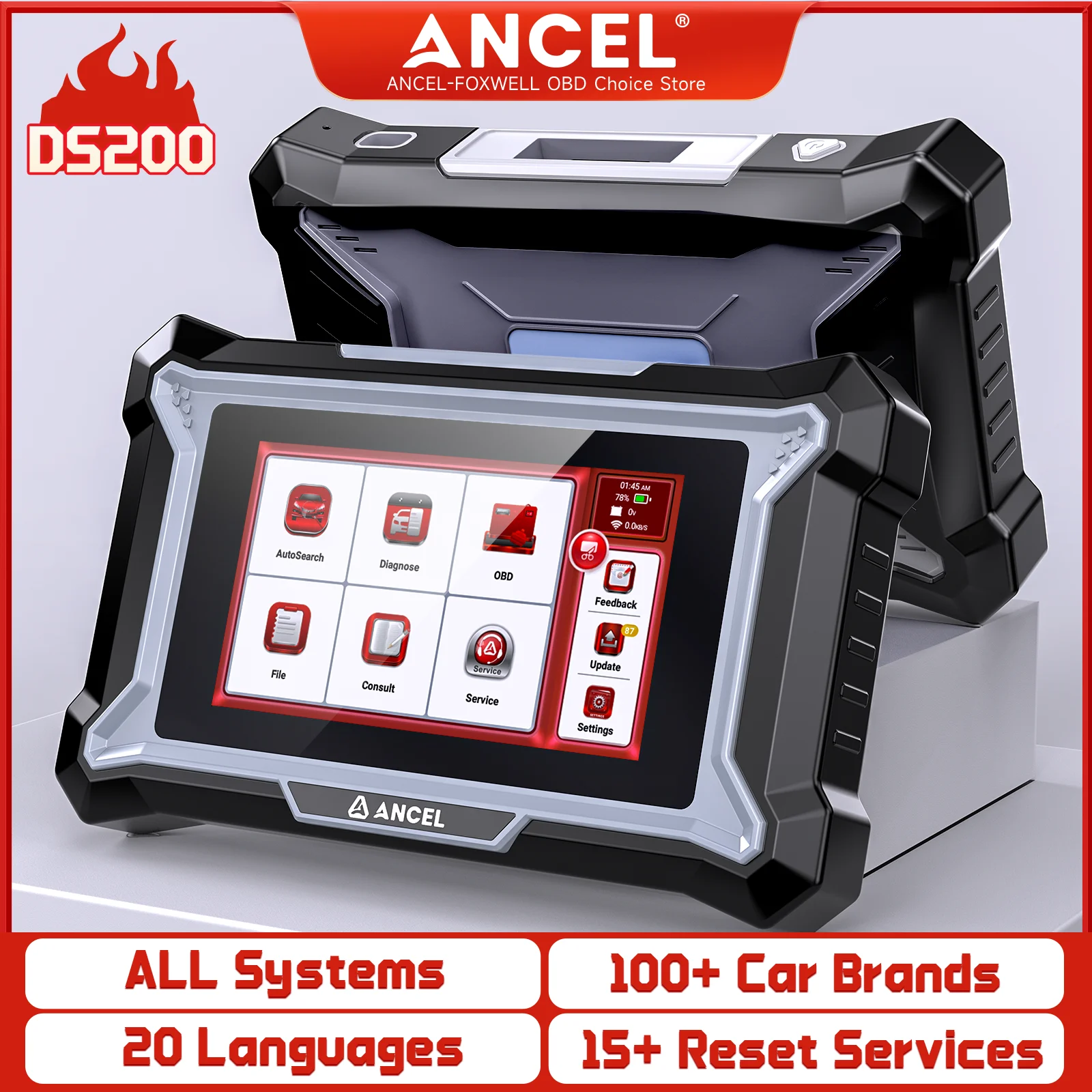 ANCEL DS200 Full Systems OBD2 Scanner ABS SRS Diagnositc Tool with 15+ Reset Services ABS Bleeding SAS Oil AdBlue Battery 2025