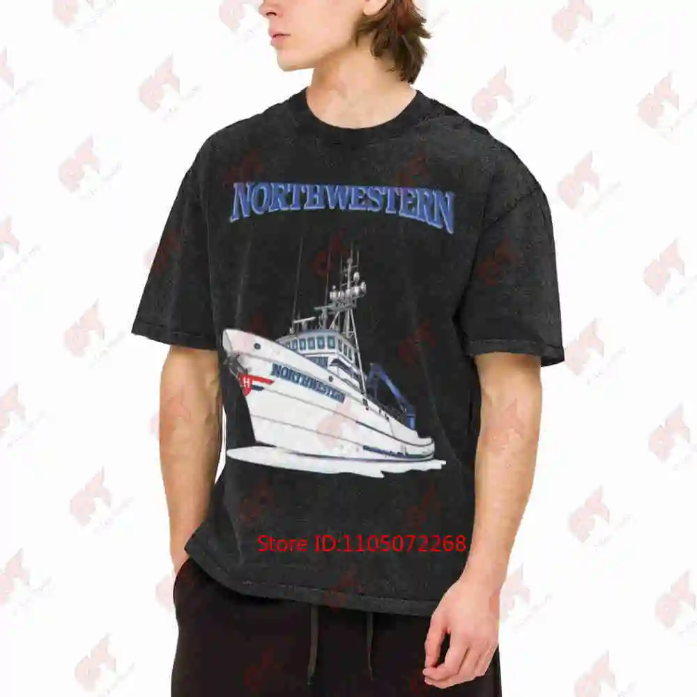 Northwestern Crab Boat Vintage Washed Tee Pure Cotton T-Shirt