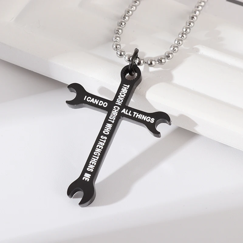 Fashionable High Quality Stainless Steel Christian Wrench Cross Pendant Necklace for Blessing and Exorcism Accessories