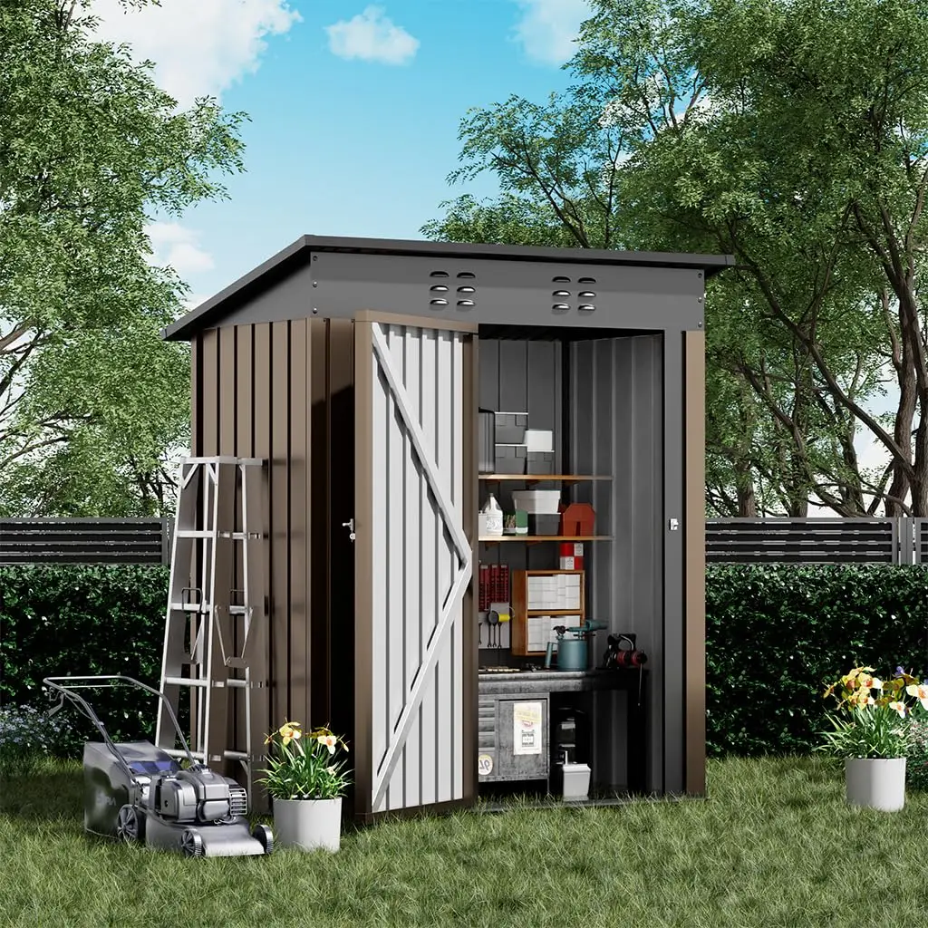 Lockable Metal Storage Shed with Sloping Roof & Air Vent for Backyard Patio Lawn Poolside, 5x3ft, Customized