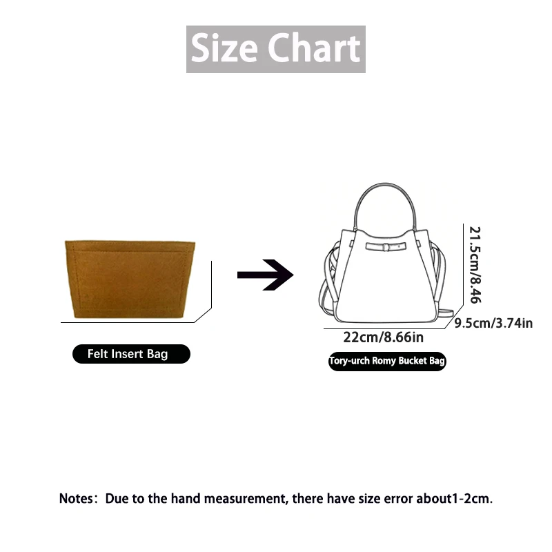 EverToner Multiple pockets Felt Cloth Insert Organizer Makeup For T-B Series Romy Bucket Bag Storage Inner Bag