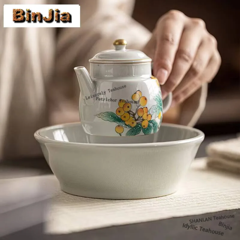 120ml Antique Hand-painted Loquat Teapot Handmade Outline in Gold Pot Household Tea Maker Kettle Chinese Kung Fu Teaware Gift
