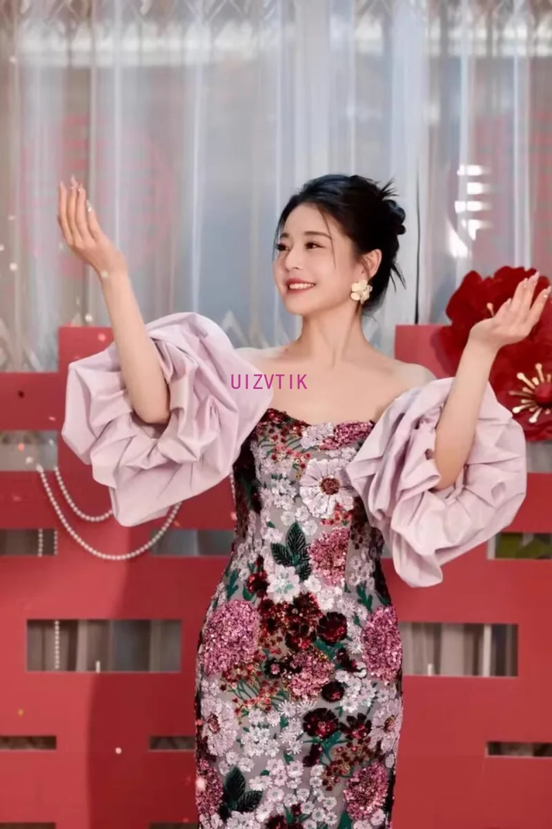 Elegant Embroidery Long Party Evening Dresses for Women New Puff Sleeves Sequined Prom Dress Vintage Strapless Wedding Dresses