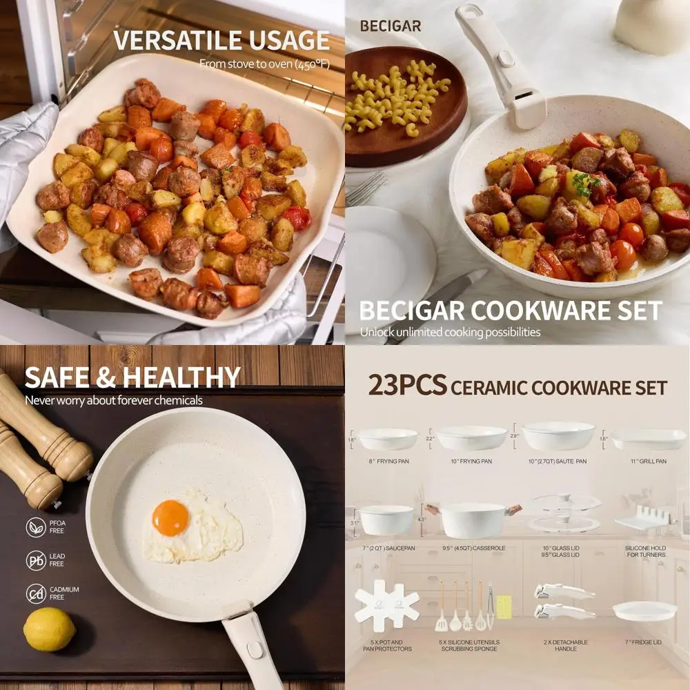 

Nonstick 23-Piece Pots and Pans Set, Removable Handle, Stackable Design for Easy Cooking