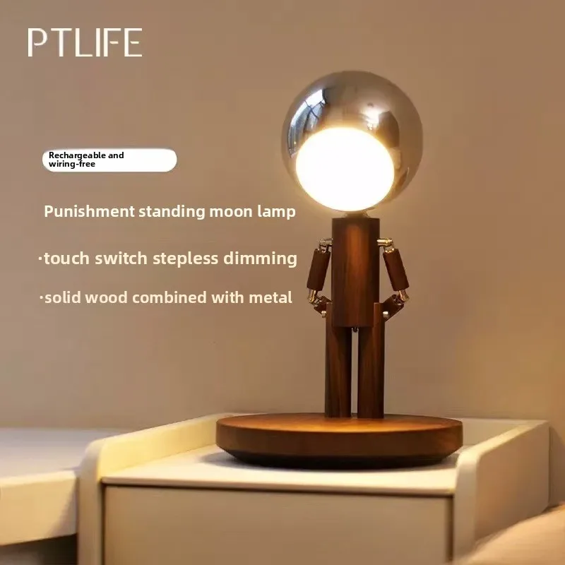 Cartoon Robot Penalty Station Floor Lamps with USB Rechargeable Wooden Atmosphere Stepless Dimming Desk Lights Bedroom Bedsides