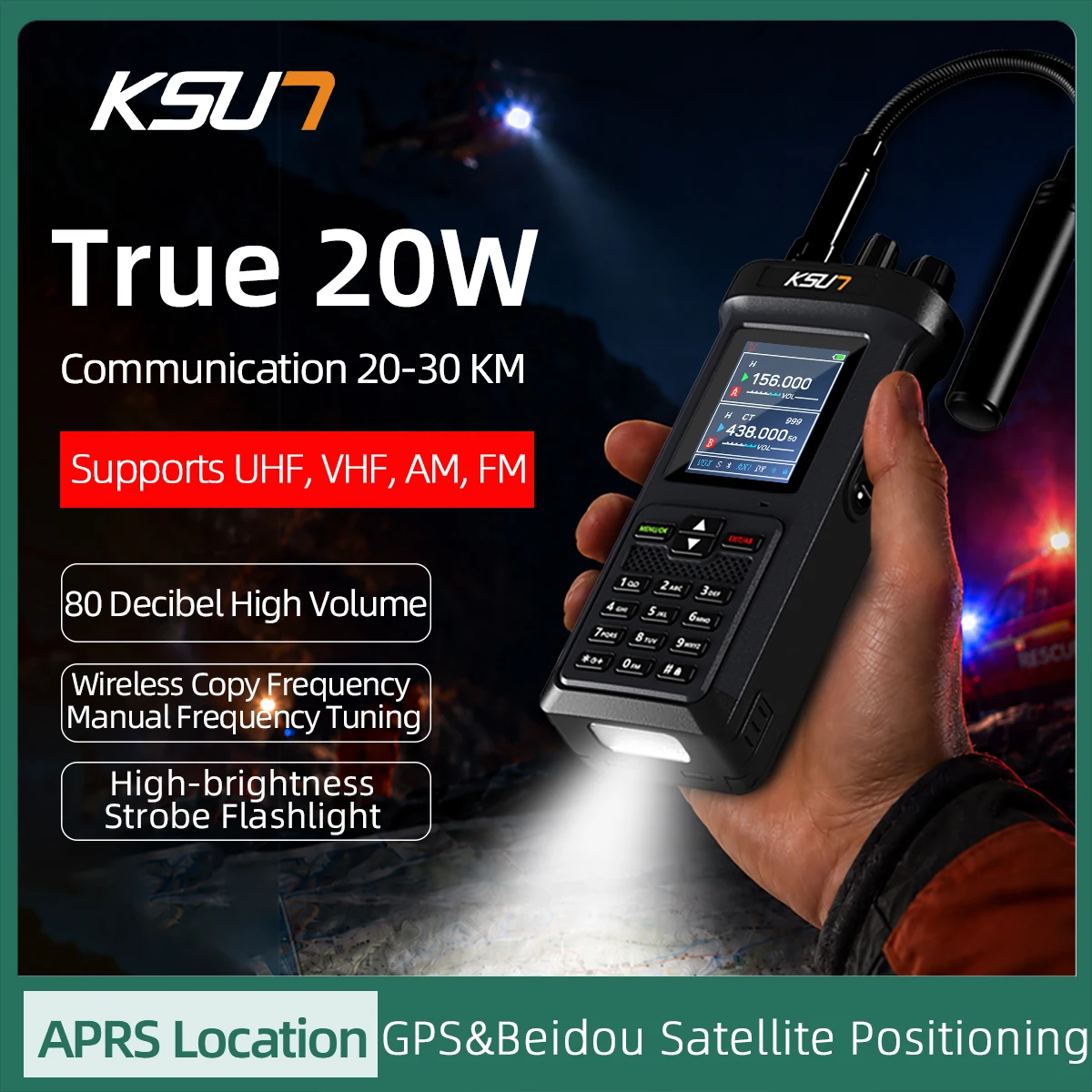 KSUN Walkie Talkie One-click frequency tuning, 999 channels APRS position sending (Beidou + GPS) AM Long Range Multi-Band Radio