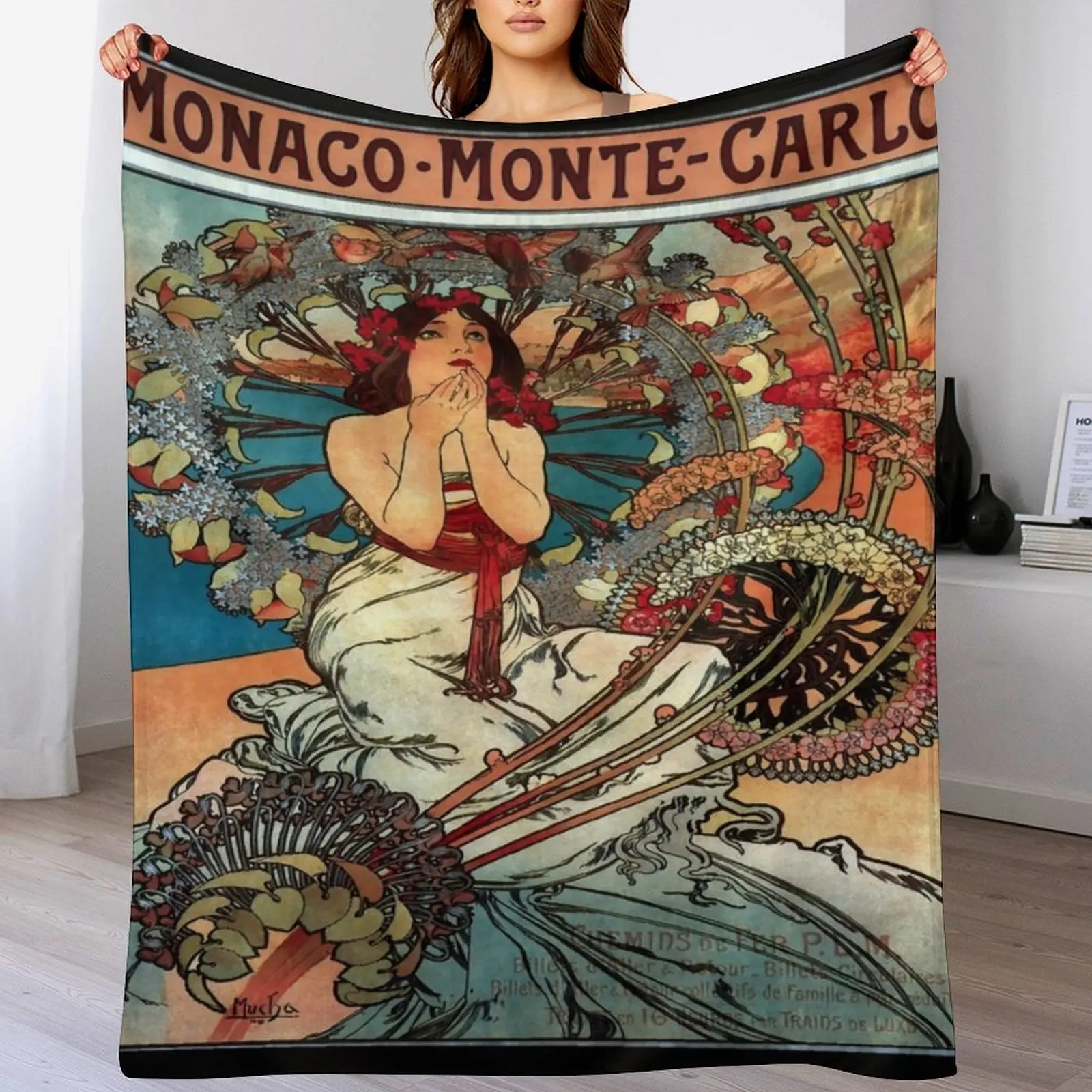 

Monaco Monte Carlo 1897 - Mucha Art Nouveau Enhanced Throw Blanket funny gift Beach Vintage Summer Blankets