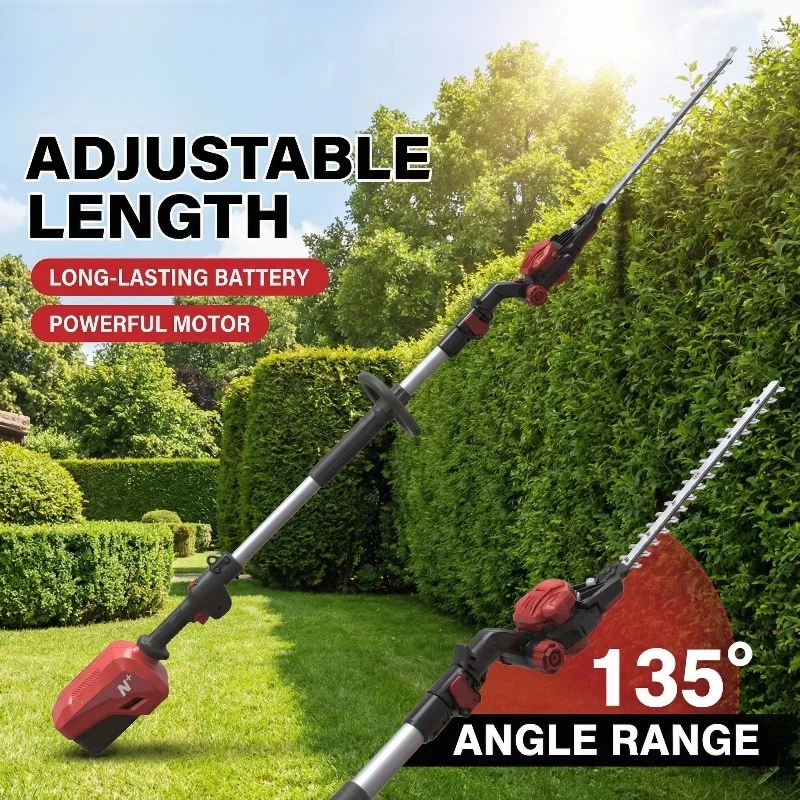 N+PLUS Battery Garden Hedge Cutter 135° Extendable Pole High Efficiency Fast Cutting Electric Hedge Trimmer