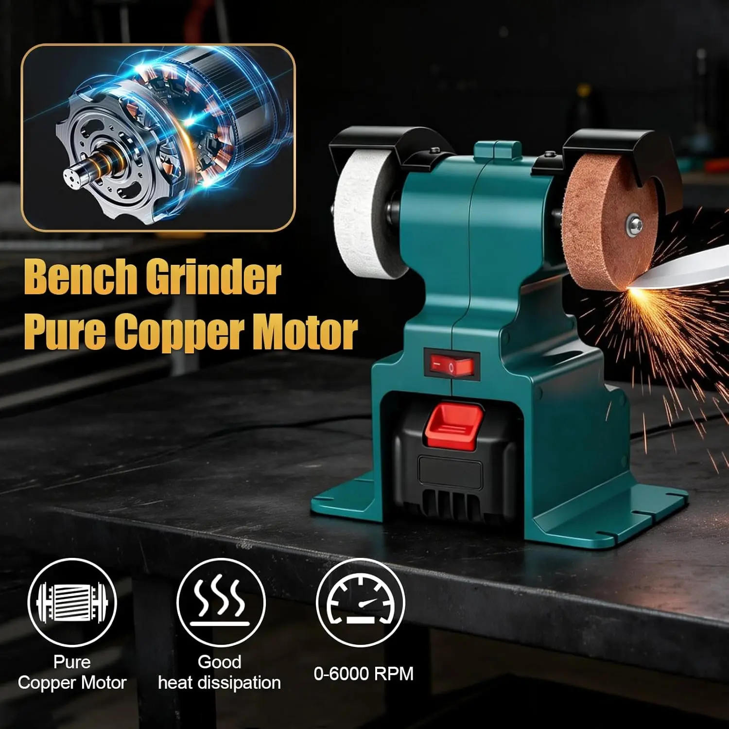 NEW Upgraded 200W Cordless Electric Bench Grinder For Makita 18V Battery Pin ﻿Double Grinder Polishing Grinding Stone Knife