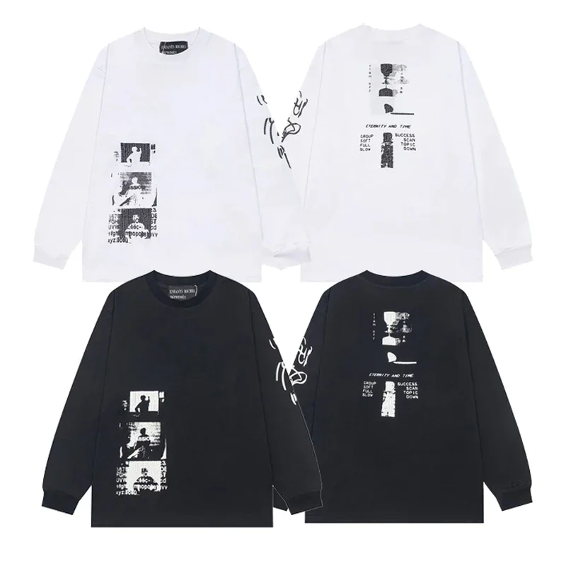 Original Label Enfants Riches Deprimes T-shirt Washed Illustration Printed Autumn Pure Cotton Men Women Round Neck Long Sleeve