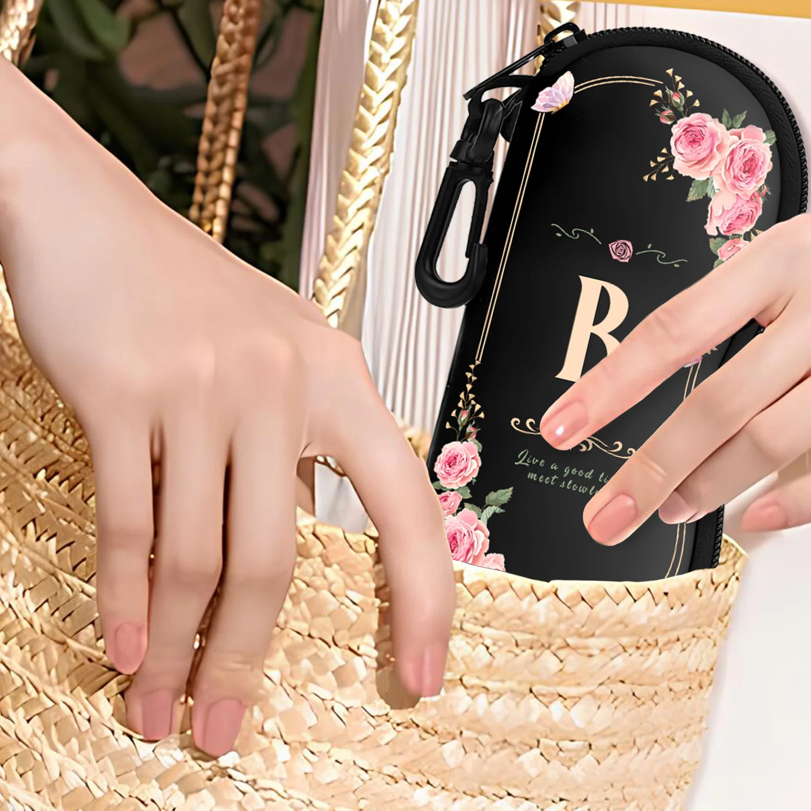 Letter A-Z Travel Zipper Eyeglasses Case Lightweight Sunglasses Case Women Men Everyday Use
