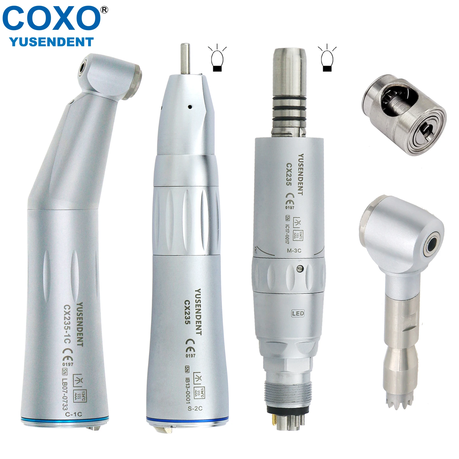 COXO Dental Fiber Optic Low Speed Handpiece With Light Contra Angle And Straight Handpiece 6Pin Air Motor E Type Fit KAVO NSK WH