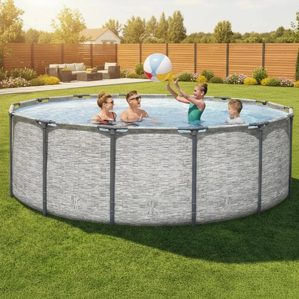 Above Ground Pool, Round Metal Frame Outdoor Swimming Pool Set with Filter Pump, Ladder, and, Custom
