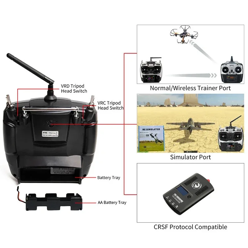 Radiolink AT9S Pro 2.4G 12CH DSSS FHSS transmetteur pour Drones d'avion modèle RC avec récepteur R9DS Support SBUS PPM PWM