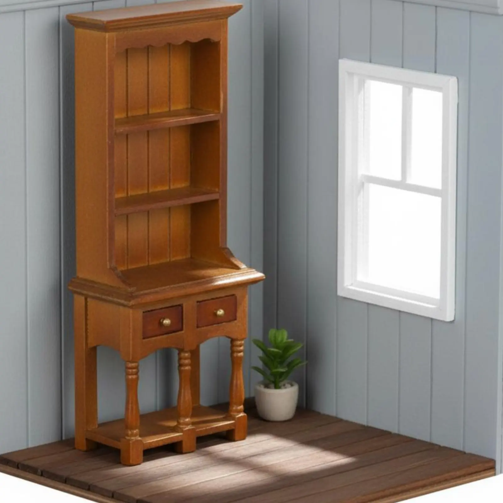 Bild 6: Puppenhaus-Bücherregal mit Doppelschublade, Miniatur-Bücherregal im Maßstab 1:12, Kompakte Größe