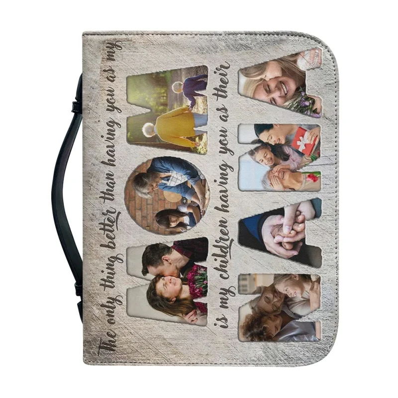 Funda de PU con estampado de la Biblia para mujer, bolso de mano con foto personalizada, libro de estudio, cajas de almacenamiento