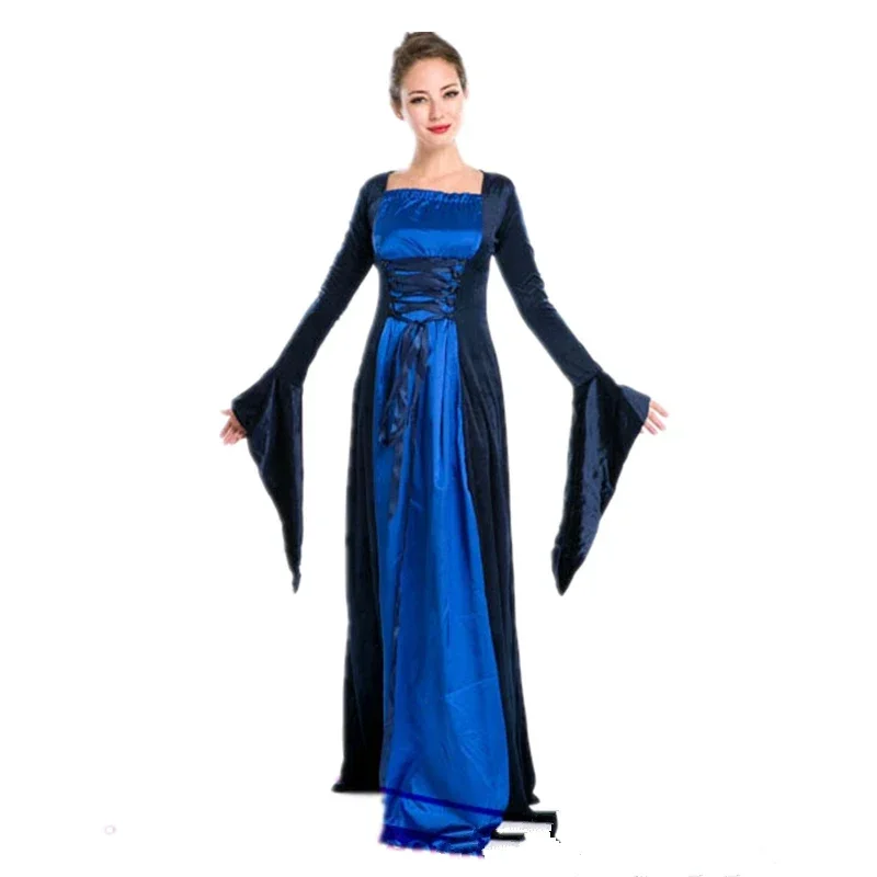 

Halloween Women Blue Long Sleeve Empress Ball Dress Fantasy Costume