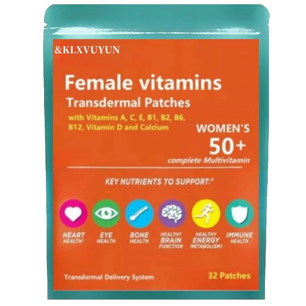 

50+multi vitamin transdermal patches for women, containing vitamins B6, B12, D, calcium, and zinc