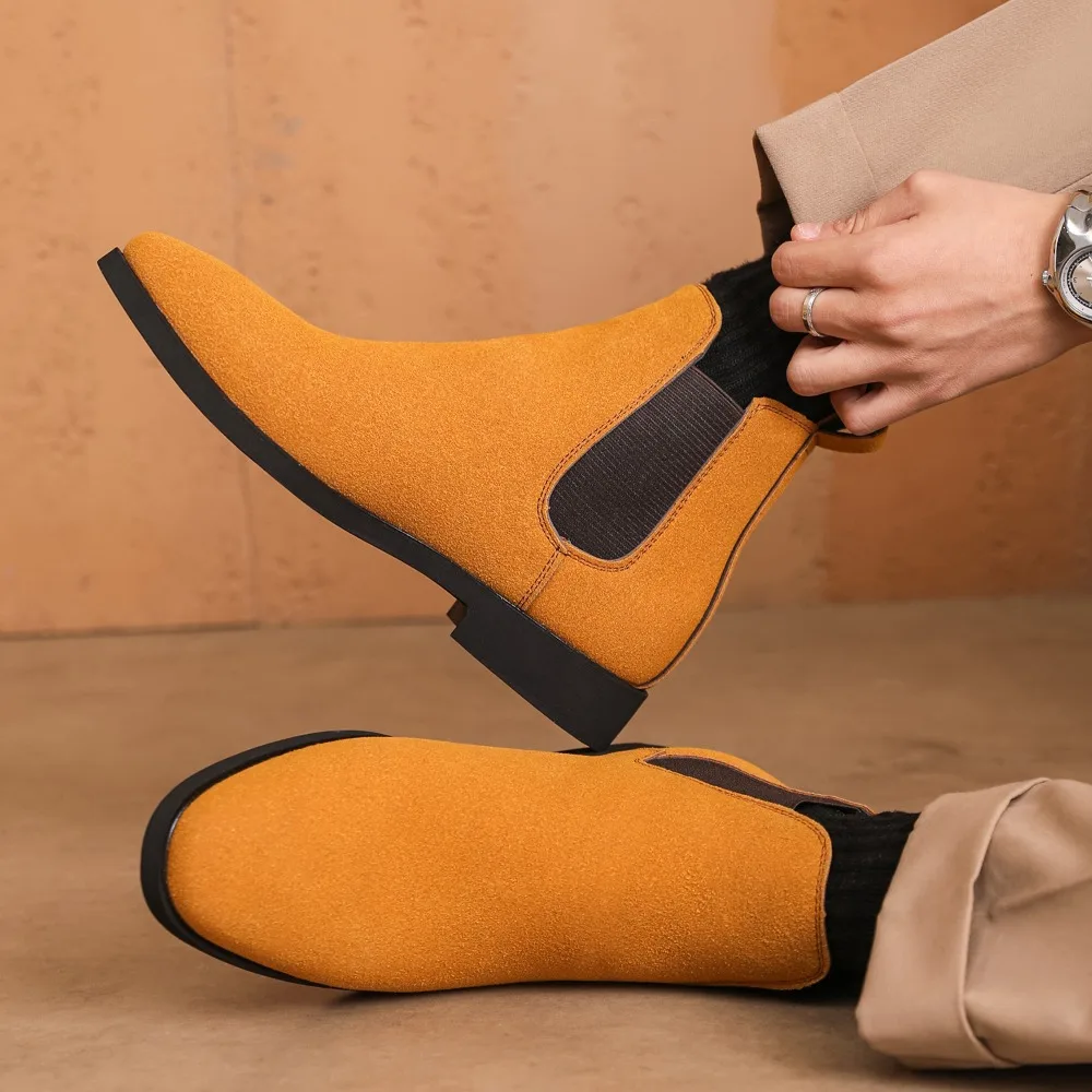 Chelsea botas masculinas imitação de pele de veado chelsea botas masculinas tubo médio sapatos de camurça para homens botas de tornozelo botas costurno masculinas