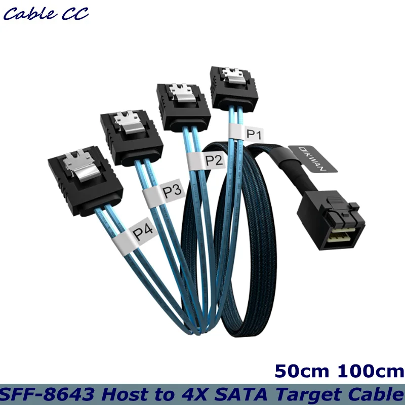 Internal HD Mini SAS to 4XSATA Cable,1.6ft SFF-8643 Host to 4X SATA Target Cable Compatible with Raid Controller Hard Drive