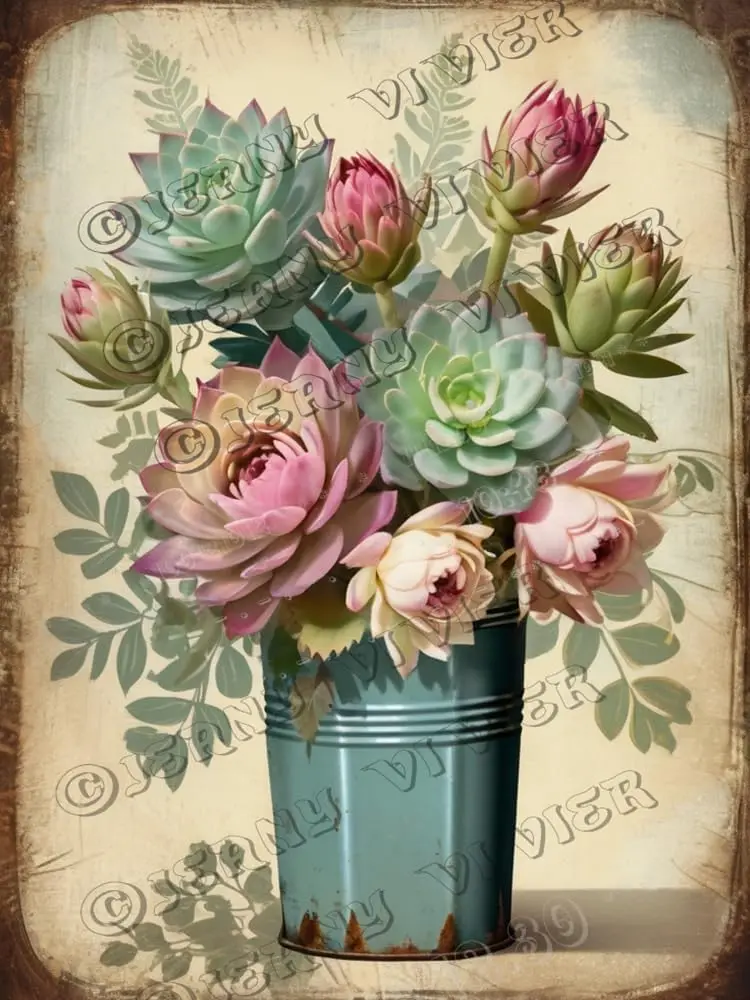 Y1,Succulent Aluminum Sign es Vintage Metal Antique Plaque Poster Succulent Wall Tin Retro Advertising Rustic