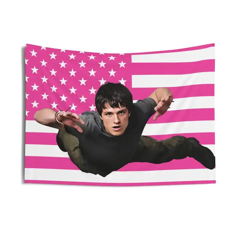 Josh Hutcherson Pink Flag Outdoor Decor Decoration Garage Flags for Bedrooms Barber Shop Tapestry Decorative Home Objects Flaga