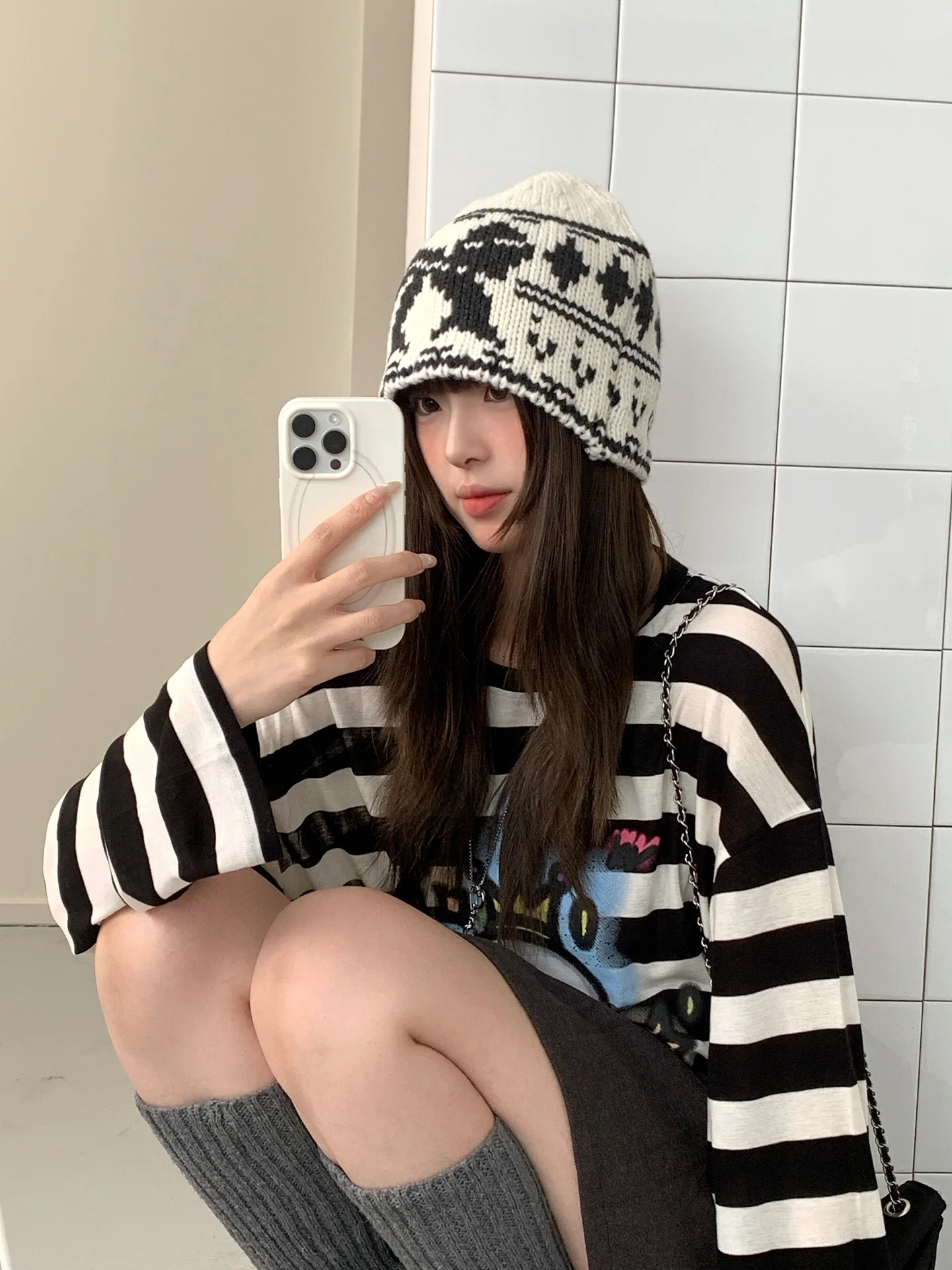 Korean New Lazy Style Bowknot Jacquard Woolen Hat Fashion Leisure Show Small Face Knitted Hat