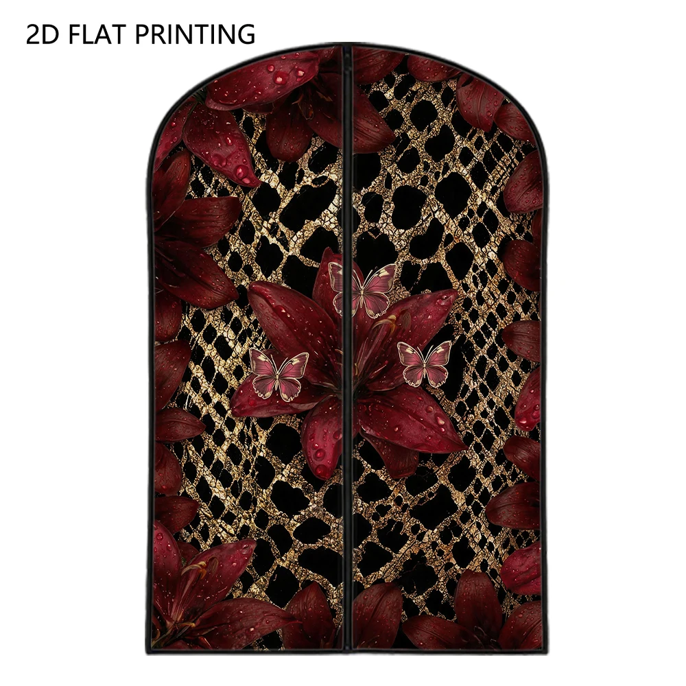1pc burgundy lily butterfly Compressed Dust Cover Clothes Compression Hanging Storage Bag Household Wardrobe Organizer