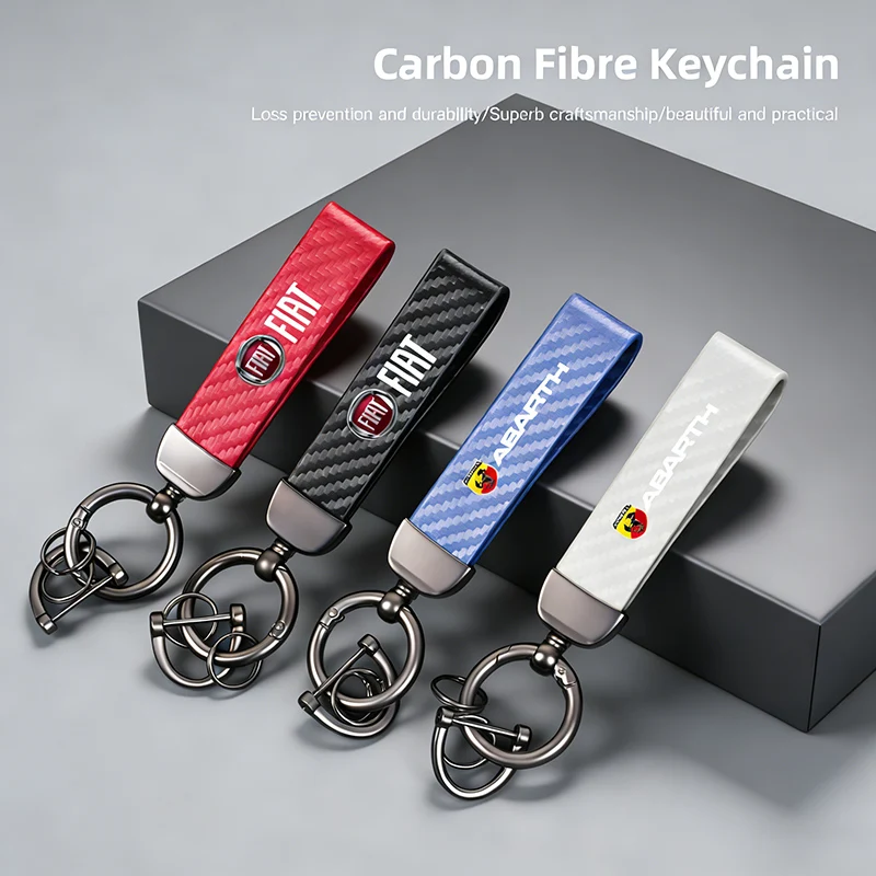 Llaveros de cuero y fibra de carbono, accesorios para llaveros de coche para FIAT Abarth 500 Tipo FR Panda Argo Freemont Viaggio Bravo Punto Doblo