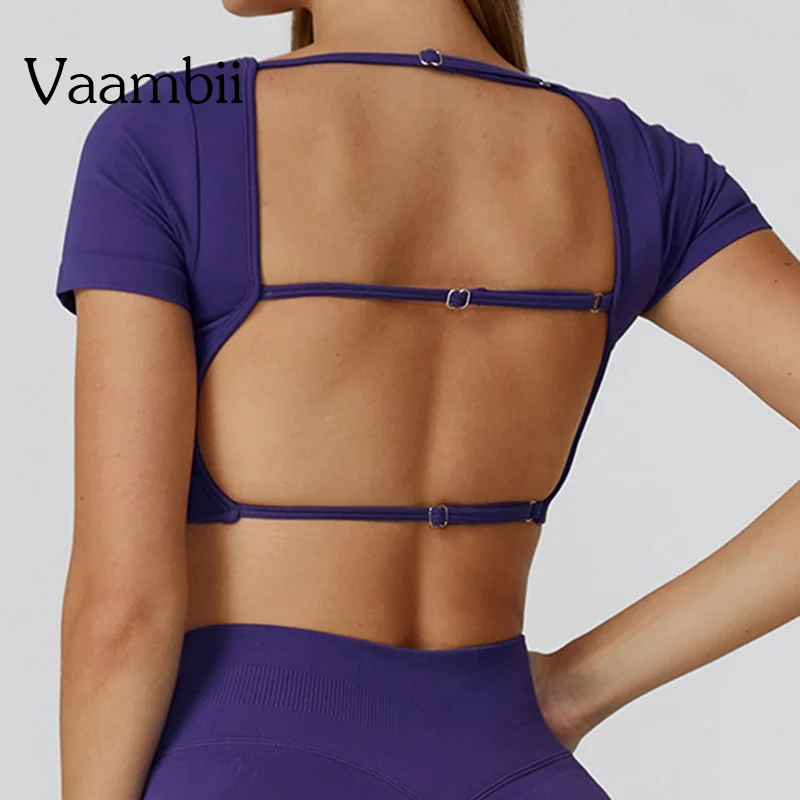 

Спортивная одежда для бега, бесшовный женский топ для йоги, спортивные футболки с открытой спиной, одежда для фитнеса, рубашка для йоги с короткими рукавами, топ для спортзала